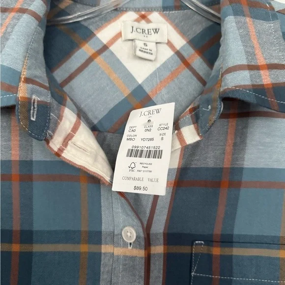 New J. Crew Men's Blue and White Plaid Button Down Shirt - Picture 2 of 4